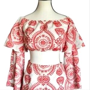 Red and White Off-Shoulder Top